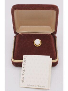 Australian Opal Gold Tie Tack Precious Stone Chain Velvet Gift Box Vintage NEW
